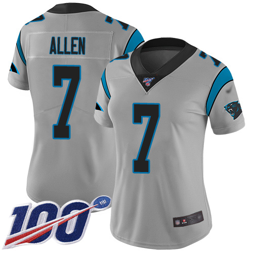Carolina Panthers Limited Silver Women Kyle Allen Jersey NFL Football #7 100th Season Inverted Legend->carolina panthers->NFL Jersey